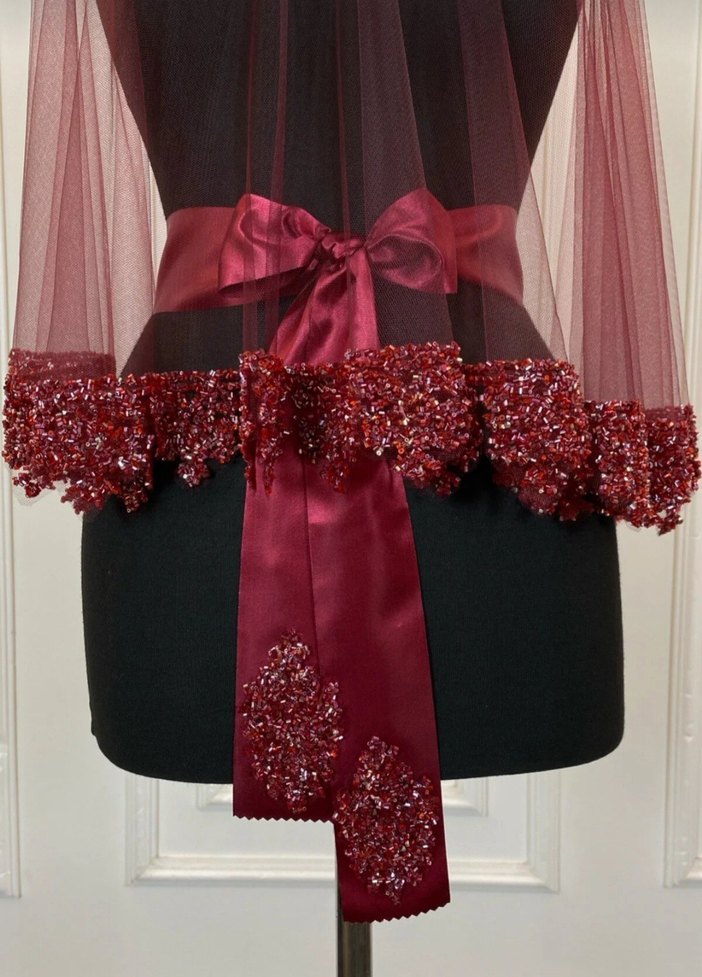 Bordo Drapeli Gotik Düğün Aksesuarı - Görsel 3