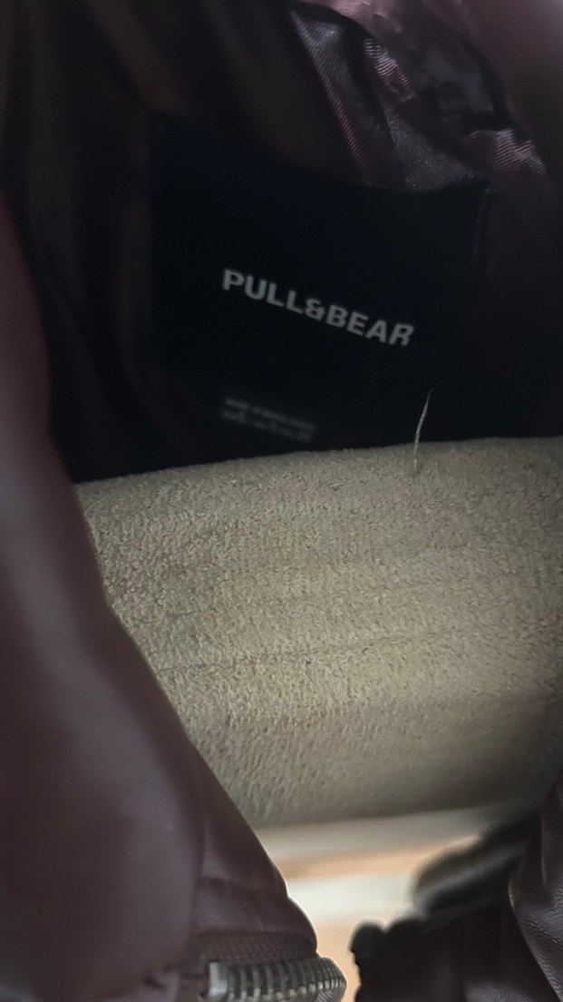 Düğmeli koyu bordo  Deri Kadın Ceket - Görsel 3