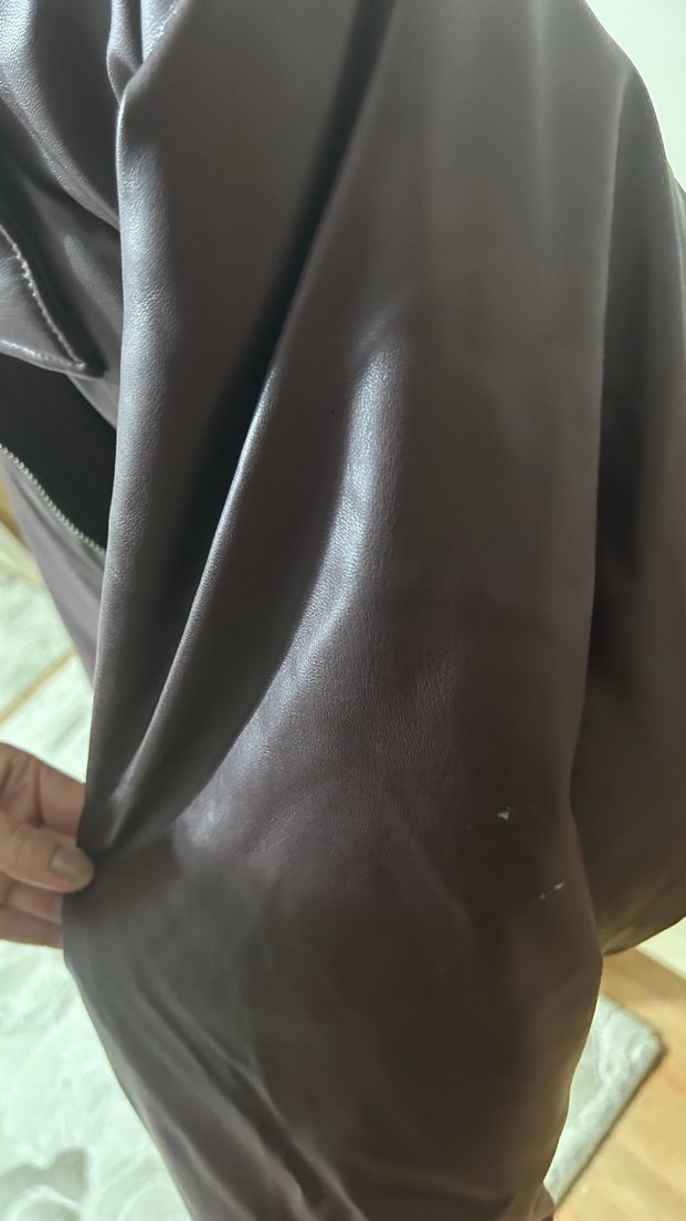 Düğmeli koyu bordo  Deri Kadın Ceket - Görsel 4