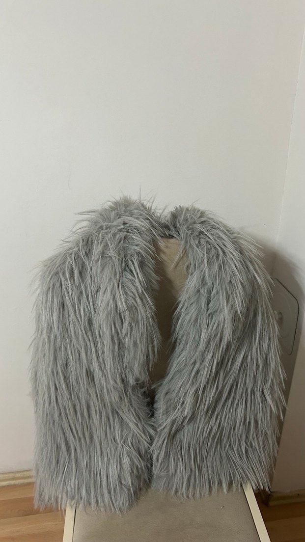 Gri Kadın Suni Kürk Ceket - Görsel 3