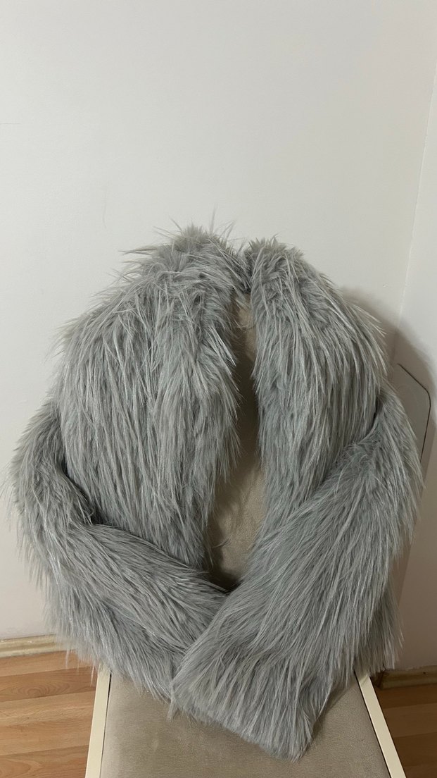 Gri Kadın Suni Kürk Ceket - Görsel 2