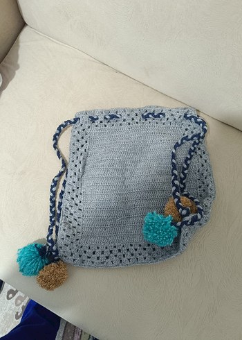 Gri Nakışlı Örgü kiz Çocuk çantası - Görsel 3