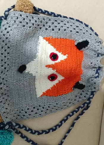 Gri Nakışlı Örgü kiz Çocuk çantası - Görsel 2