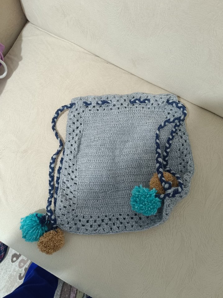 Gri Nakışlı Örgü kiz Çocuk çantası - Görsel 3
