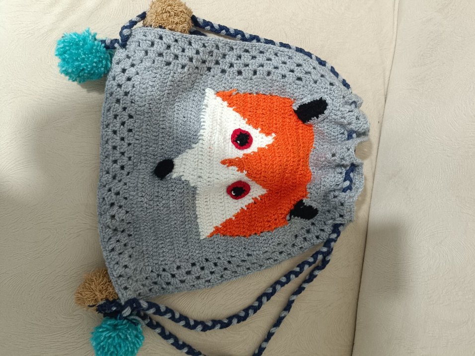 Gri Nakışlı Örgü kiz Çocuk çantası - Görsel 2