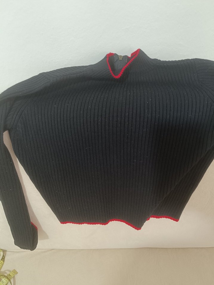 Fermuarlı Siyah Örgü Kadın Kazak - Görsel 4