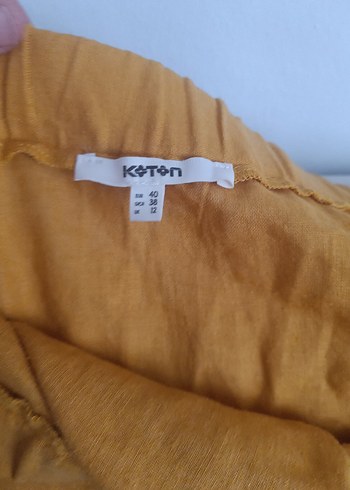 Sarı Kemerli Midi Keten Etek - Görsel 3