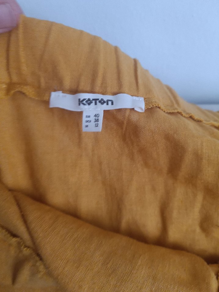 Sarı Kemerli Midi Keten Etek - Görsel 3