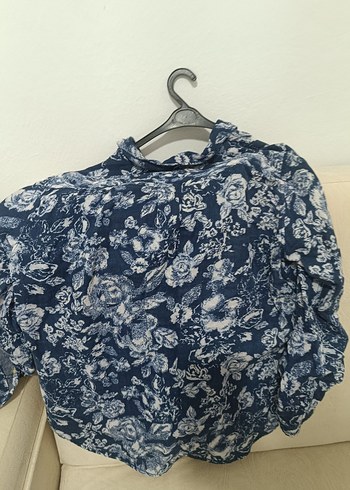 Düğmeli Mavi Gri Batik Desenli Denim Gömlek - Görsel 2