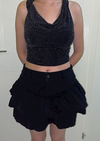 Siyah Fırfırlı Gotik Mini Etek