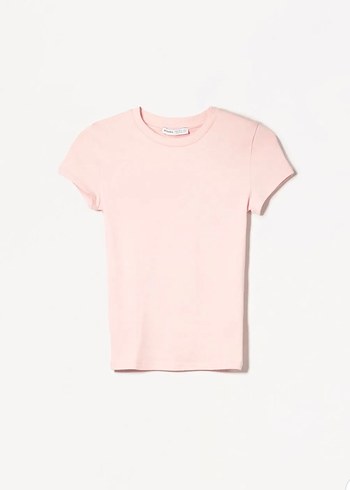 Bershka Pembe Kısa Kollu Basic Kadın Tişört