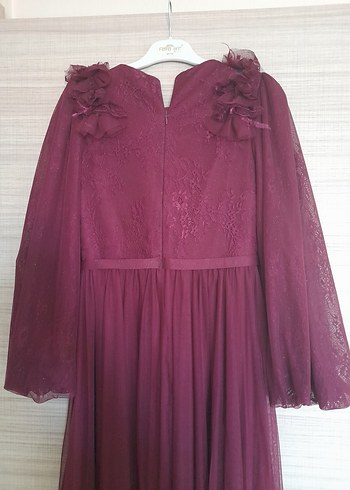 36 Beden bordo Renk tesettur Drapeli Bordo Uzun Abiye Elbise