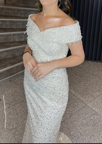 Ekru nişan elbisesi gelinlik - Görsel 4