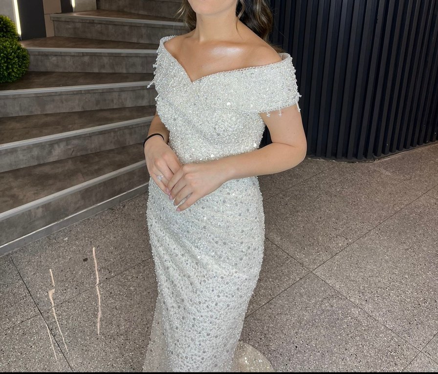 Ekru nişan elbisesi gelinlik - Görsel 4