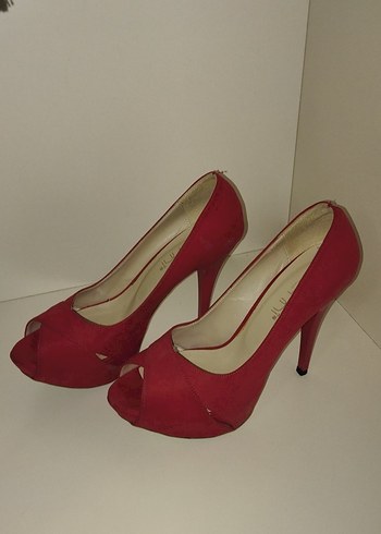 Kırmızı Süet Kadın Dolgu Topuklu Stiletto - Görsel 2
