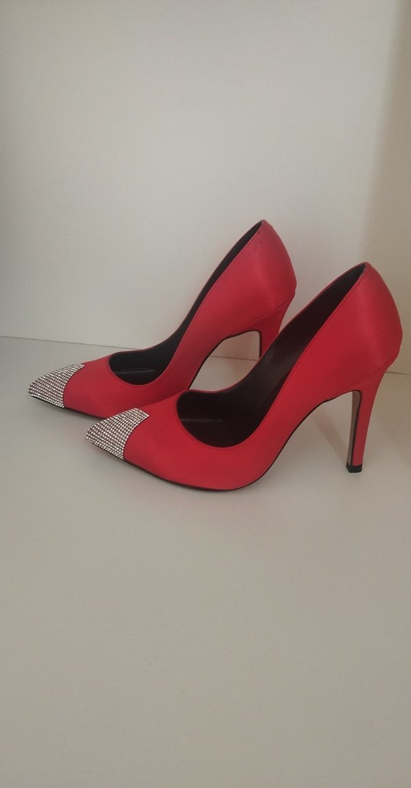 Kadın Kırmızı saten Taşlı Stiletto - Görsel 2