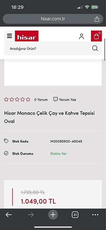 Karaca Hisar Monaco Çelik Çay ve Kahve Tepsisi Oval