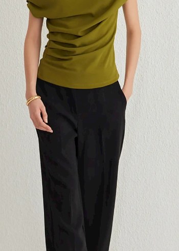 Drapeli Straplez Kadın Bluz - Haki - Görsel 5