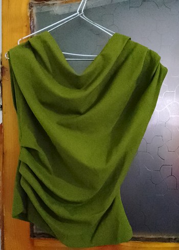 Drapeli Straplez Kadın Bluz - Haki - Görsel 9