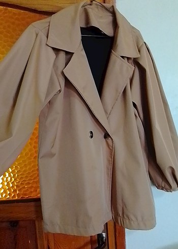 Bej Midi Kadın Trençkot Bol Kesim - Görsel 6