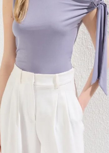 Drapeli Askısız Mor Kadın Bluz - Görsel 7