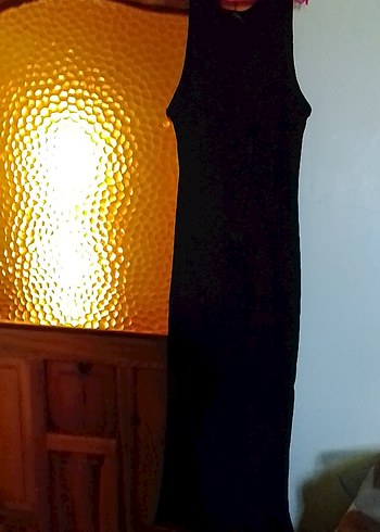 Siyah Süet Yüksek Yakalı Uzun Elbise - Görsel 3