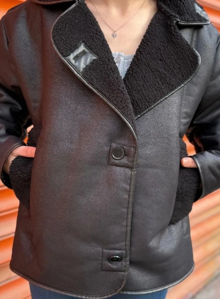 Siyah Deri  Ceket mont - Görsel 4