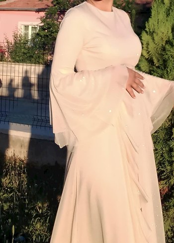 Drapeli Uzun Beyaz Nikah Elbisesi mezunyet Nisan elbisesi