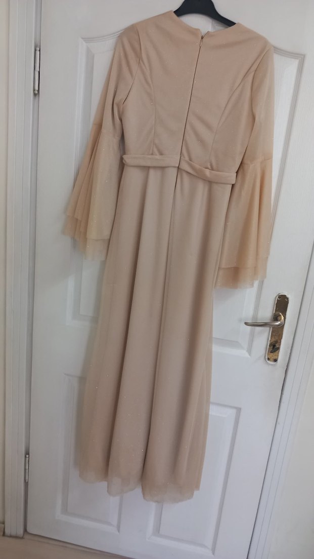 Drapeli Uzun Beyaz Nikah Elbisesi mezunyet Nisan elbisesi - Görsel 3