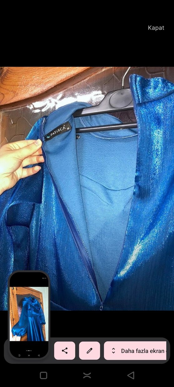 Uzun Lacivert Drapeli Kadın Elbise - Görsel 4