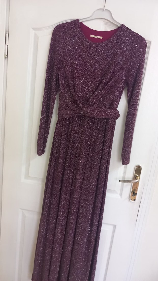 Bordo Parlak Uzun Bohem Elbise - Görsel 2