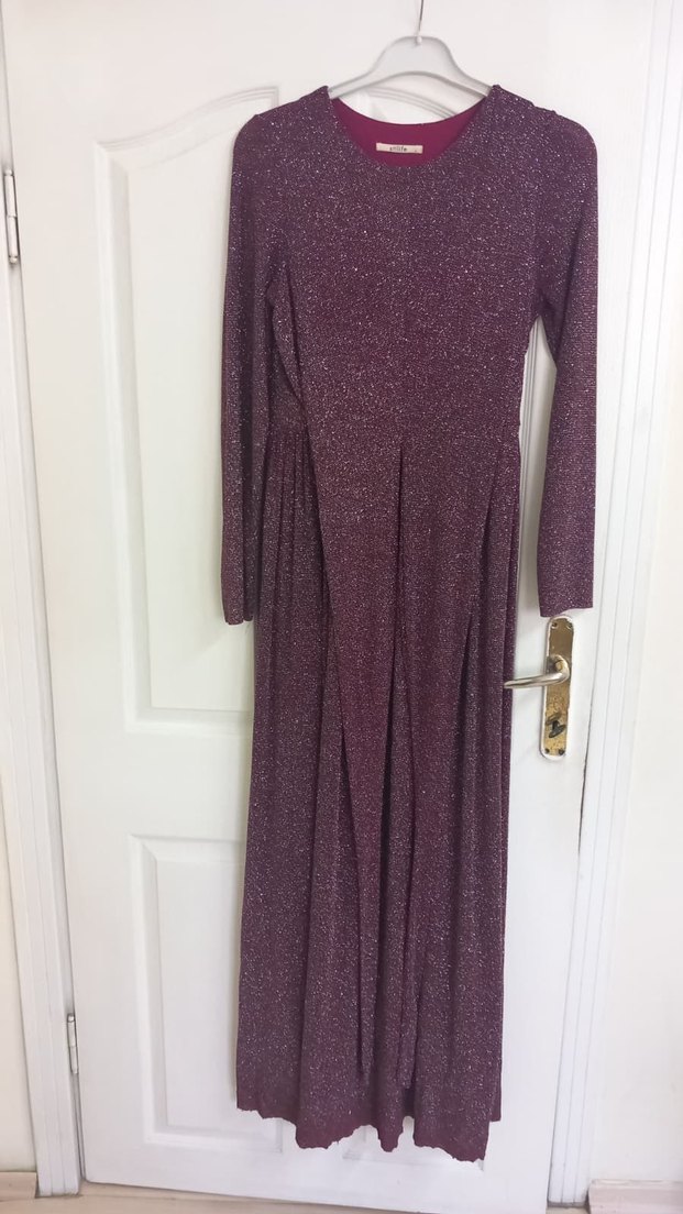 Bordo Parlak Uzun Bohem Elbise - Görsel 4