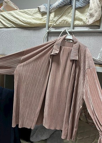 universal Beden Kadın Uzun Piliseli Keten gömlek takım ikili