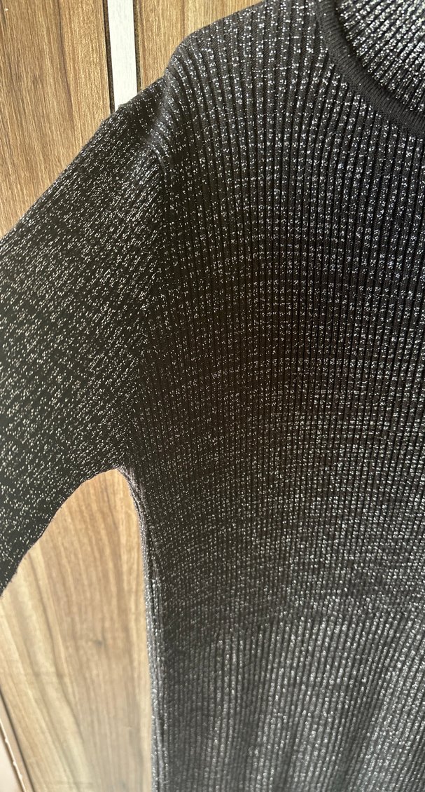 Gri Boğazlı Uzun Kollu Triko Elbise - Görsel 2