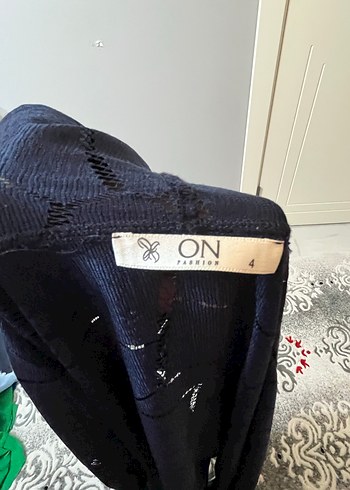 Nakışlı Lacivert Uzun Keten Kadın hırka - Görsel 2