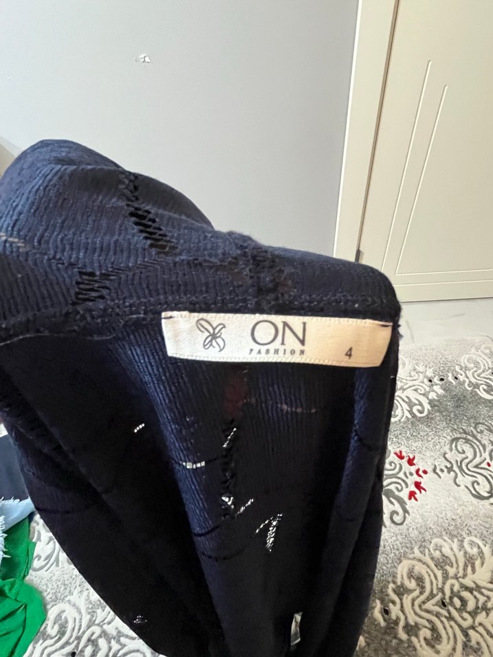 Nakışlı Lacivert Uzun Keten Kadın hırka - Görsel 2