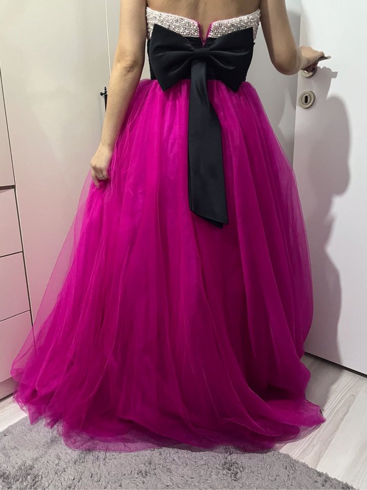 Uzun Straplez Pembe Abiye Elbise - Görsel 2