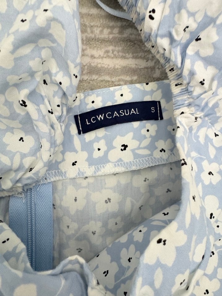 Mavi Çiçek Desenli Midi Pamuklu Elbise - Görsel 2