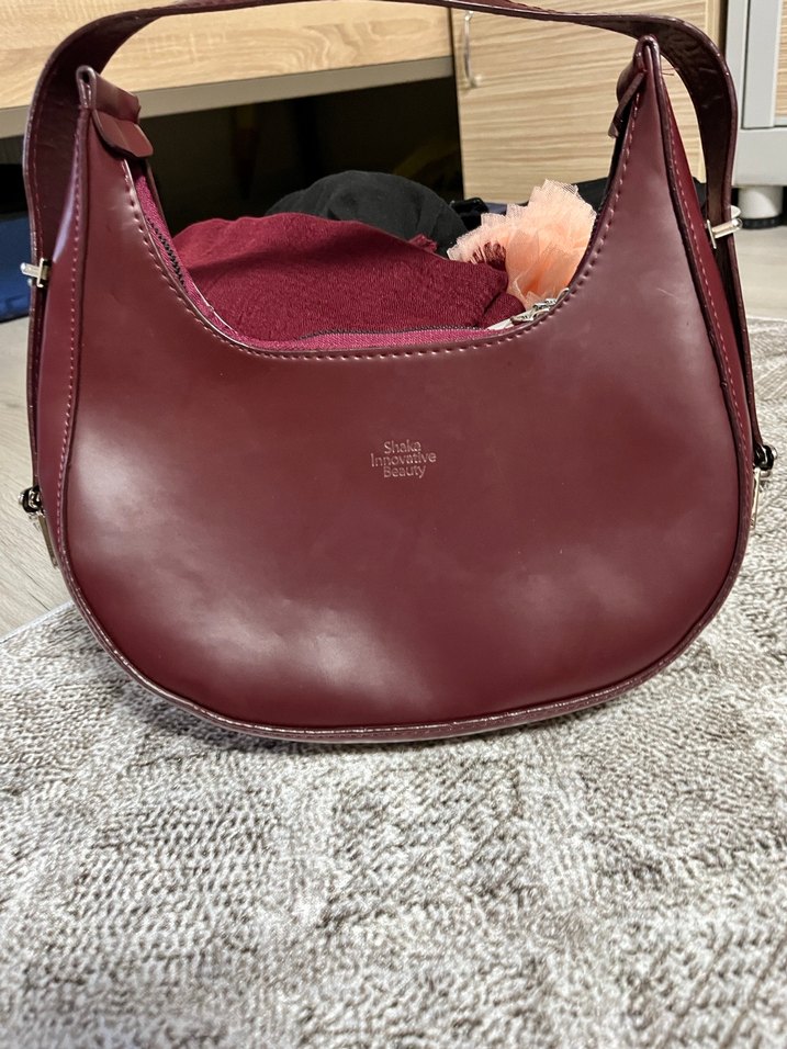 Bordo Deri Tokalı Kadın Çanta - Görsel 3