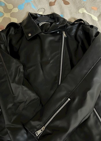 Siyah Deri Biker Ceket - Görsel 5