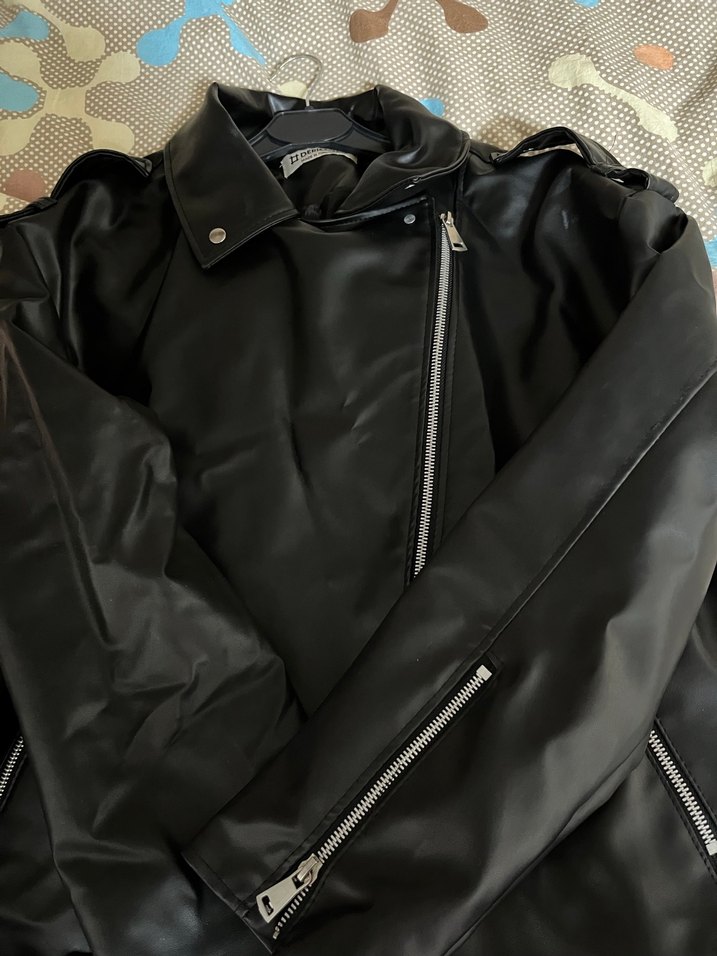 Siyah Deri Biker Ceket - Görsel 5