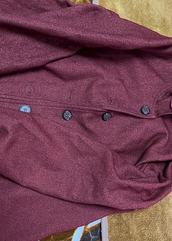 Düğmeli Mürdüm Rengi Kaban - Görsel 2