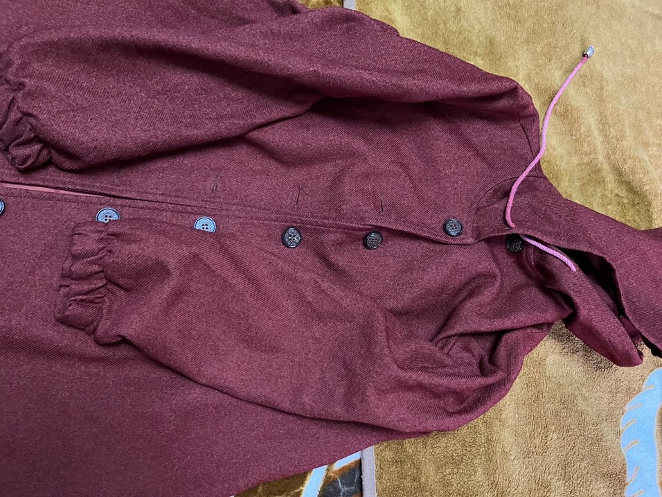 Düğmeli Mürdüm Rengi Kaban - Görsel 2