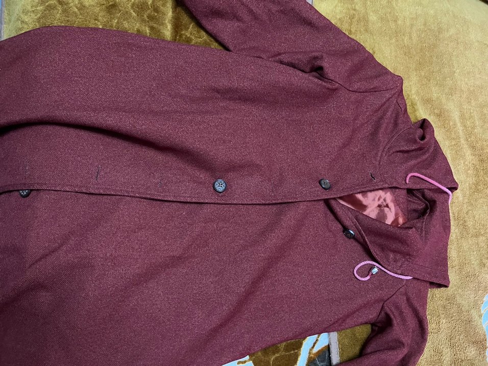 Düğmeli Mürdüm Rengi Kaban - Görsel 3