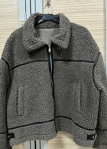 Gri Peluş Kadın Midi Ceket - Görsel 4