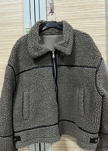 Gri Peluş Kadın Midi Ceket - Görsel 3