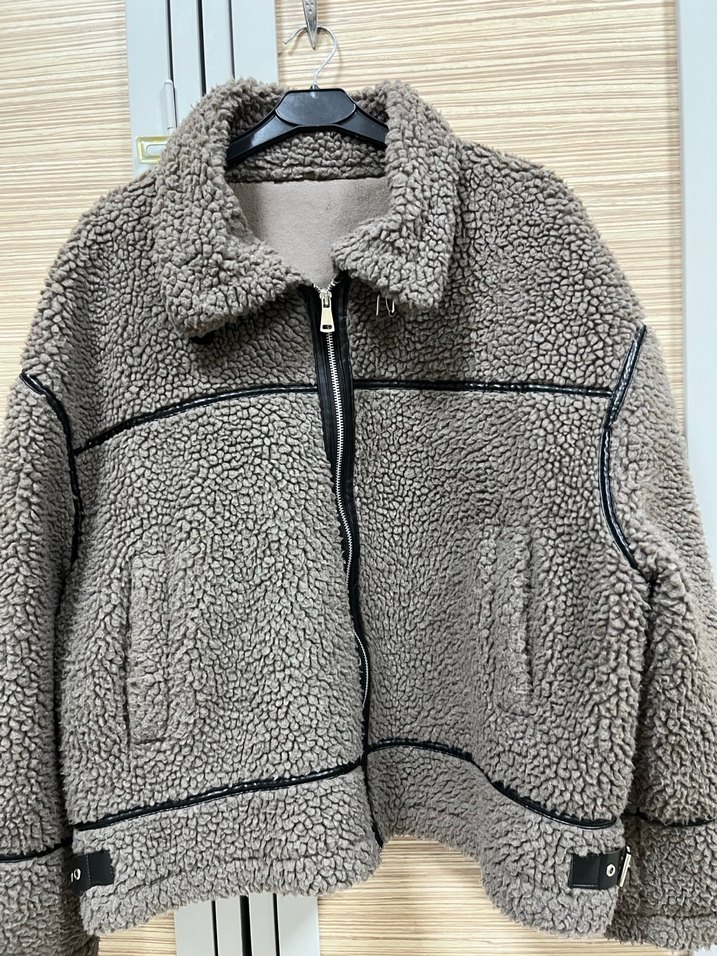 Gri Peluş Kadın Midi Ceket - Görsel 2