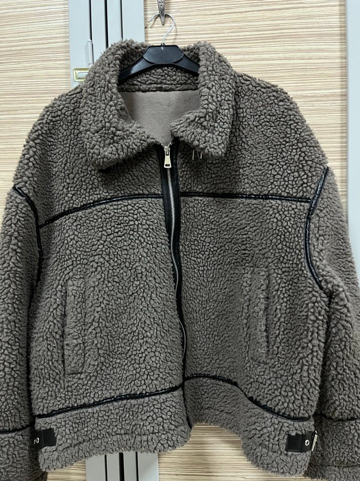 Gri Peluş Kadın Midi Ceket - Görsel 4