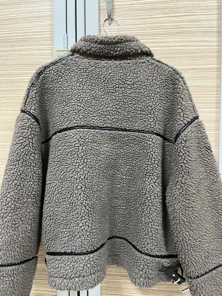 Gri Peluş Kadın Midi Ceket - Görsel 5