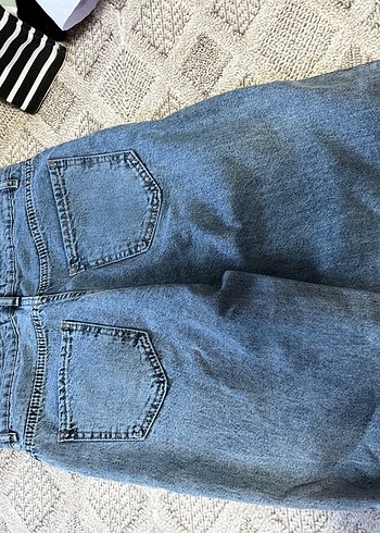 Kadın Mavi Midi Boy Bol Kesim Denim Jean - Görsel 3